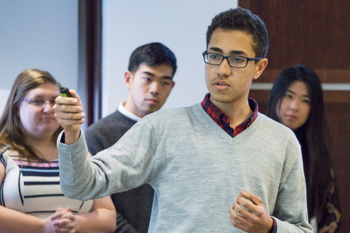 A student presents his final project at Fast Forward.