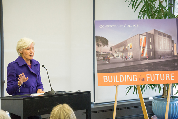 Board of Trustee Chair Pamela D. Zilly ’75 speaks at the campus celebration.