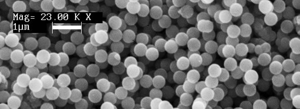 SEM and TEM images show manganese oxide nanospheres with very uniform size distribution.